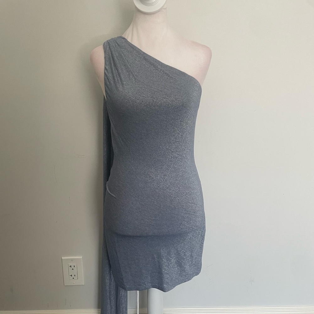 double k blue mini dress with neck wrap